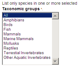 Species Information By Species Category