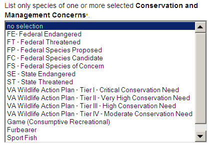 Species Information bY Conservation Concern
